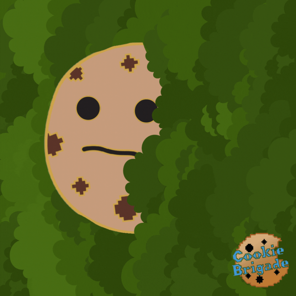 Chippy pokes his head out from a bush, looks around furiatively then ducks away to hide.